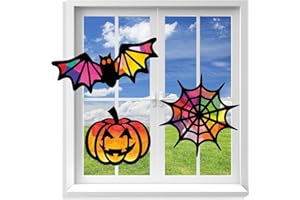 VHALE Suncatchers Craft 3 Sets (9 Cutouts) w Tissue Papers Stained Glass Effect Paper Sun Catcher Kit, Window Art, Classroom Crafts, Creative Art Projects, Kids Party Favors (Halloween)