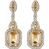 BriLove Women's Wedding Bridal Crystal Emerald Cut Infinity Figure 8 Chandelier Dangle Earrings