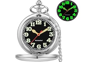 Alwesam Mens Pocket Watch Skeleton Mechanical Hand Winding Half Hunter Silver Black Golden Case Roman Numerals with Gift Box