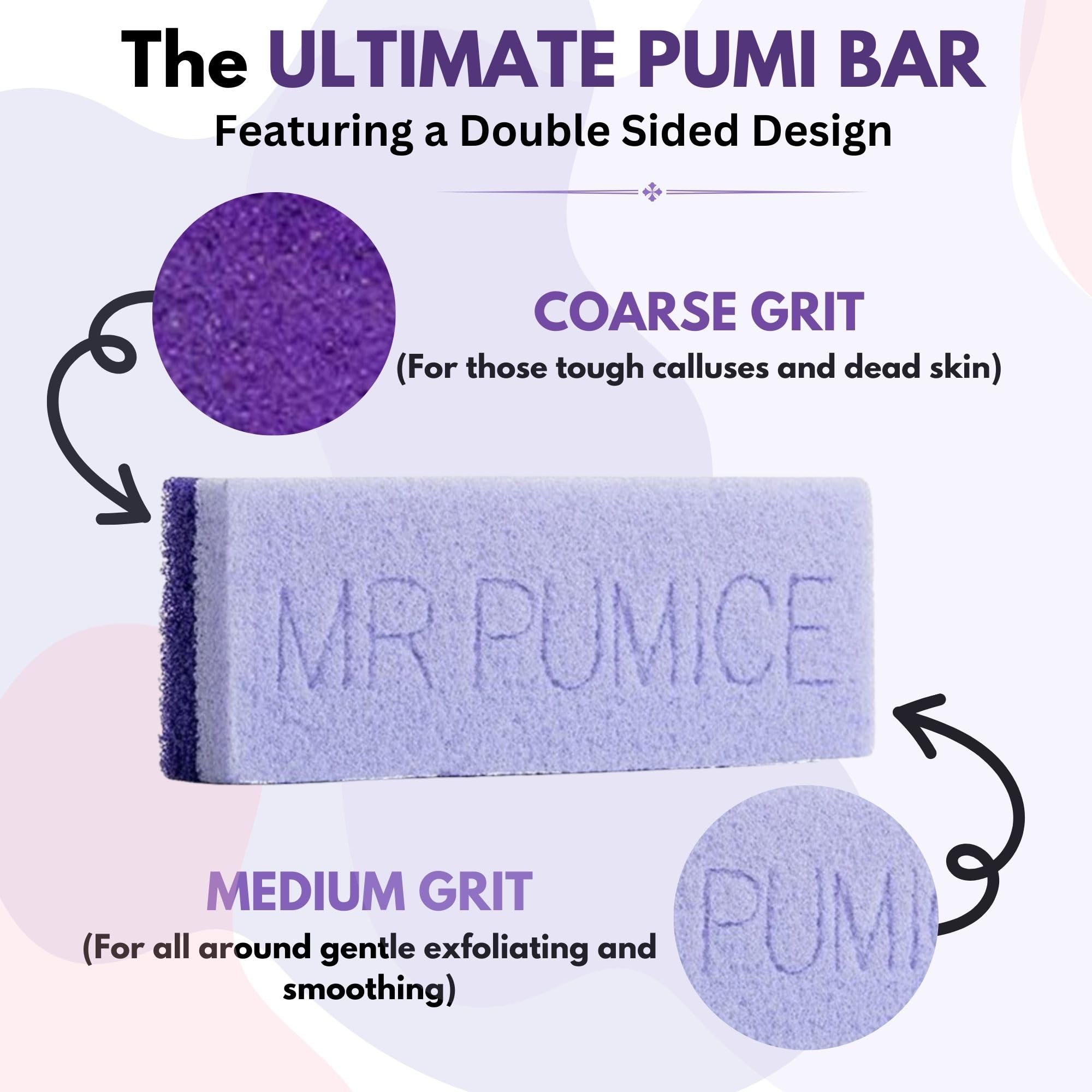 Mr. Pumice Ultimate PUMI Bar 2-in-1 Dual Grit (Medium + Coarse) Callus Remover, Pedicure Stone & Ped File Scrubber for Smooth Feet and Heels (4 Pack)
