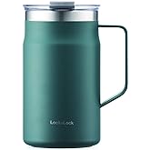 LocknLock Metro Mug, Premium 18/8 Stainless Steel Metal, Double Wall Insulated, Portable Coffee Cup with Lid and Handle for Hot and Cold Drinks, Dark Green, 20 oz
