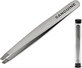 Sanguine Stainless Steel Slant Tip Tweezers - Professional Facial Hair Removal view 1