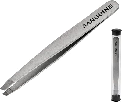 Sanguine Stainless Steel Slant Tip Tweezers - Professional Facial Hair Removal