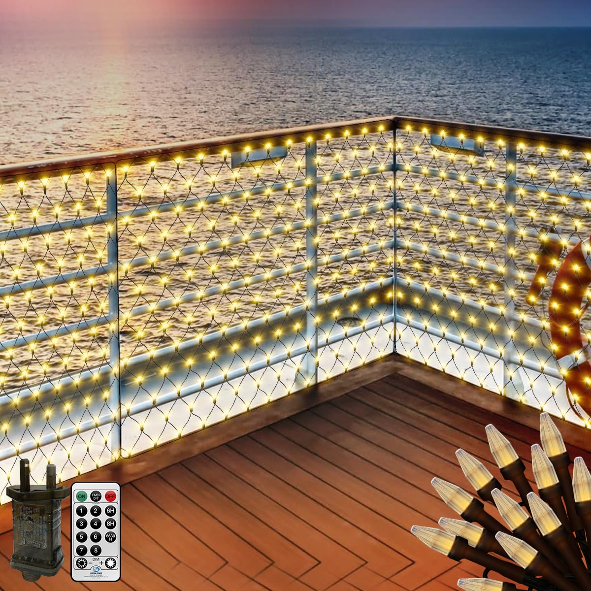 CERIAL 6X2M Net Lights Outdoor Garden Light Plug in,300LED Diamond Shape Large Net Mesh Fairy Lights for Bushes Balcony,Connectable Outdoor Gazebo Fairy Light with Remote Waterproof(Warm White)