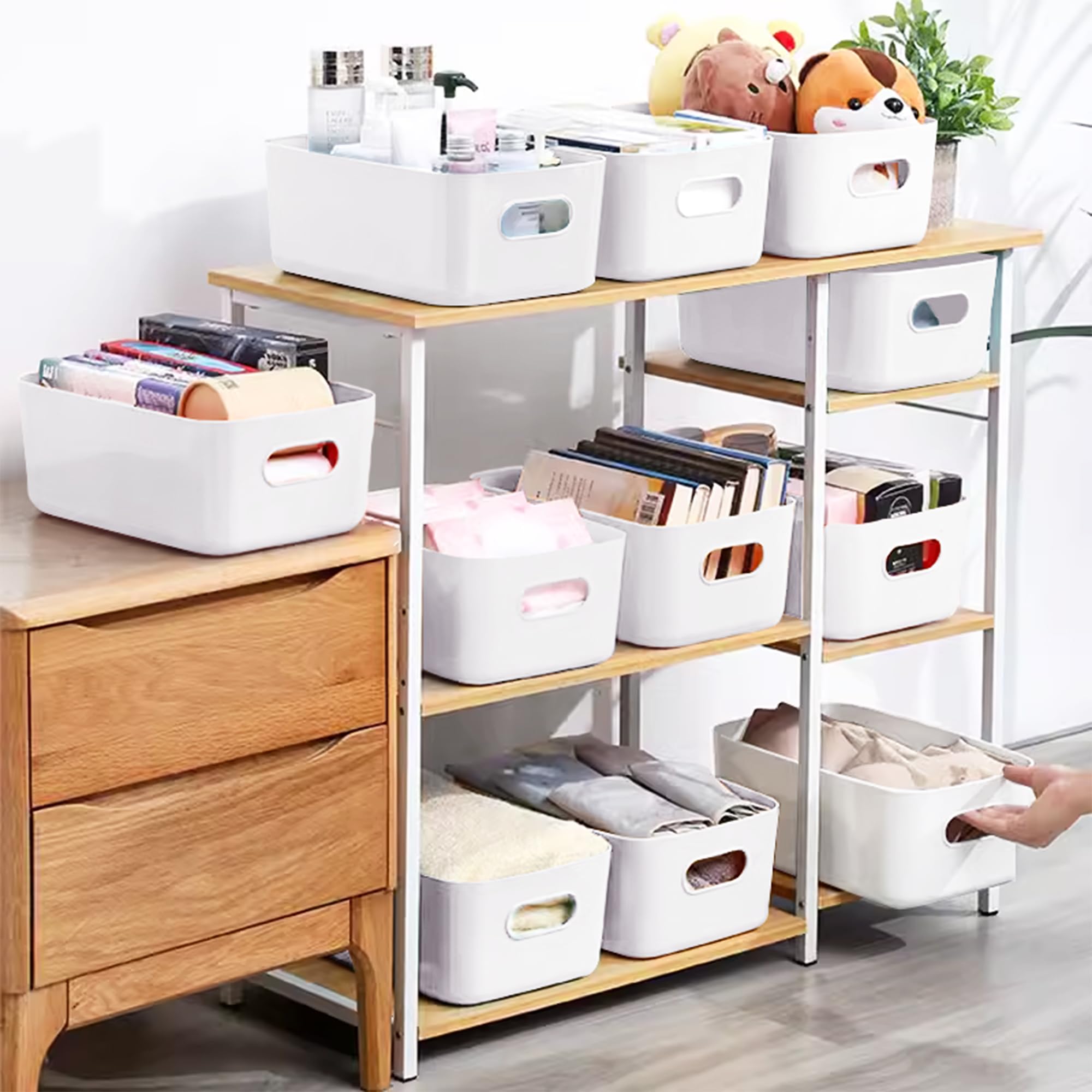 SHEPIN 10 Stück Aufbewahrungsbox Kunststoff Große Weiß 30x20x12cm, Aufbewahrungsboxen mit Griff, Boxen Aufbewahrung Badezimmer Organizer Box Küche Plastik Aufbewahrungskorb & Behälter(Weiß-30cm) 7