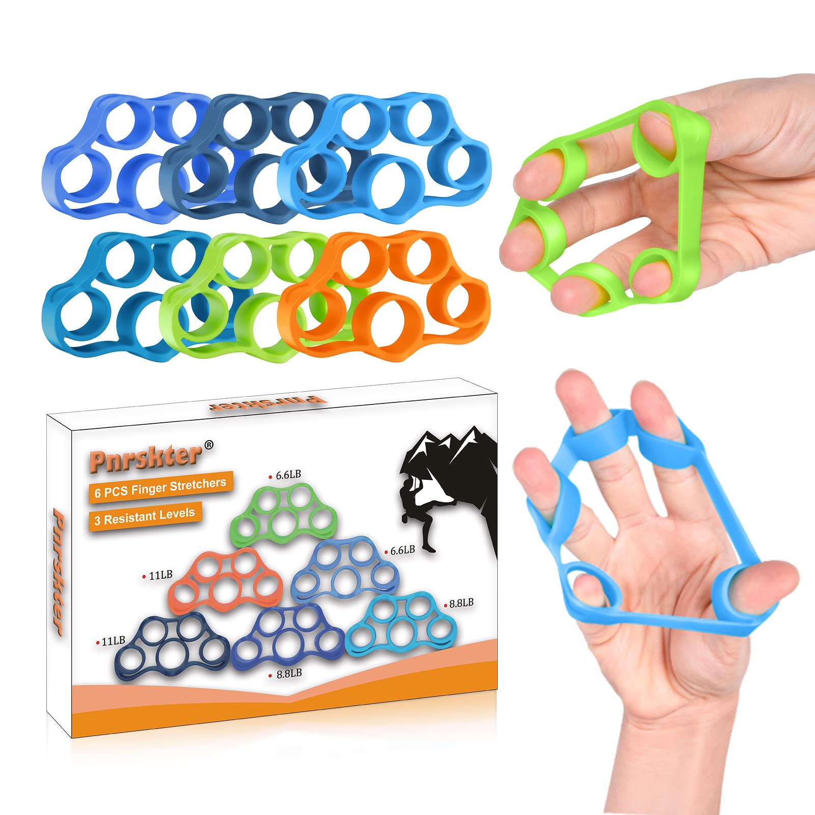 Hand Grip Strengthener, 6 Pcs Finger Strengthener, Silicone Hand Strengthener Finger Exerciser Wrist Forearm Strengthener for Stress Relief, Increase Grip Strength, Great for Rock Climbing