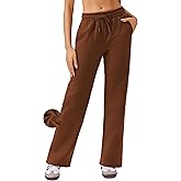 PINSPARK Womens Straight Leg Fleece Lined Sweatpants High Waisted Lounge Casual Sweat Pants with 4 Pockets
