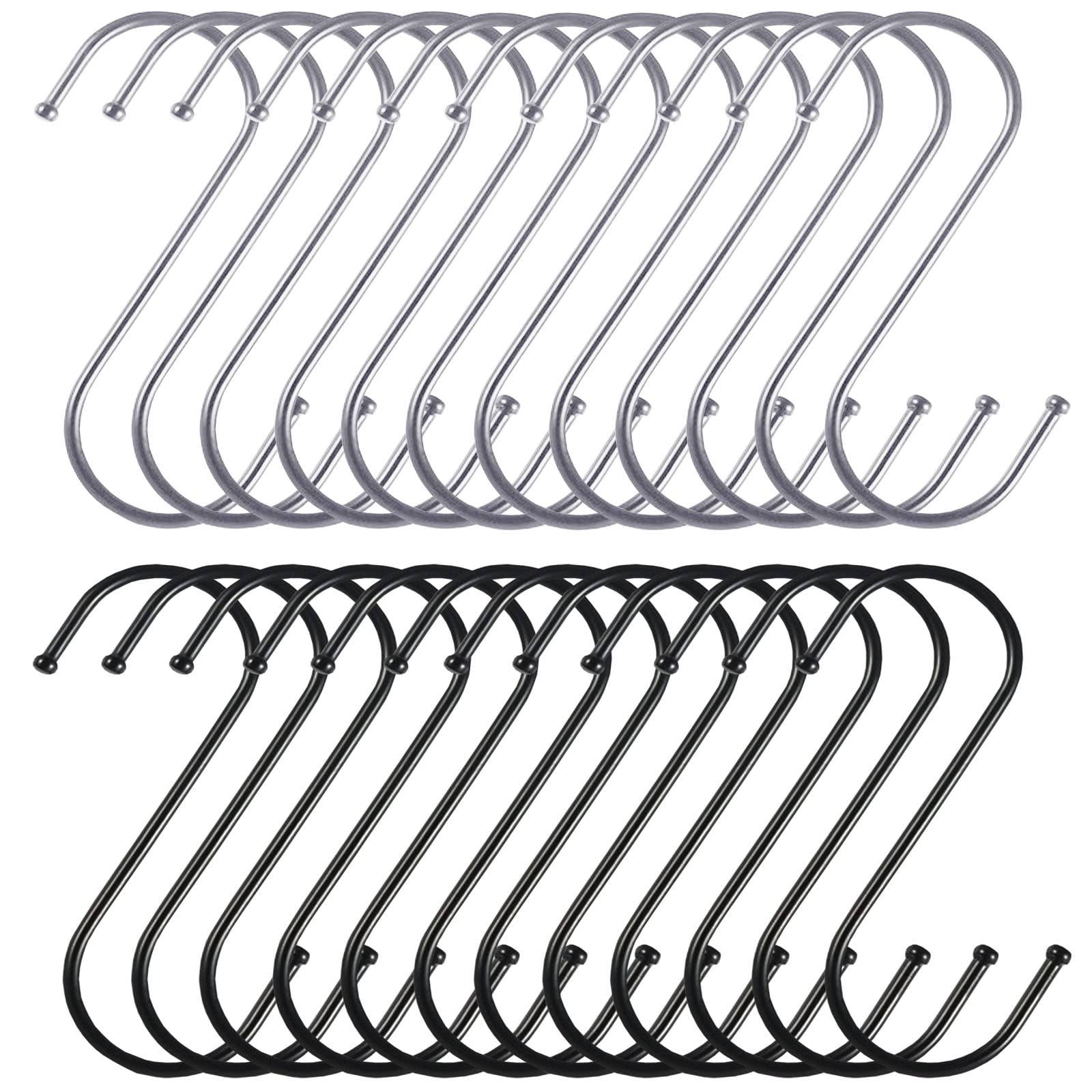 Anzhee 24Pack S Hooks S Shaped Hooks for Hanging Heavy Duty Metal Stainless Steel Hangers S Hook for Hanging Kitchen Utensils Bathroom Bedroom Office