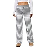 RoseSeek Women's Striped Pants Knot Front Wide Leg Baggy Lounge Pants Casual Low Rise Trousers
