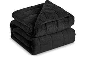 GREAT DAXING Sherpa Fleece Adult Weighted Blanket, 15 Pounds Dual Sided Soft Plush Blanket for Couch Bed Sofa, Heavy Thick Blankets with Glass Beads Great for Sleep, 60 x 80 inches, Black on Both Sides