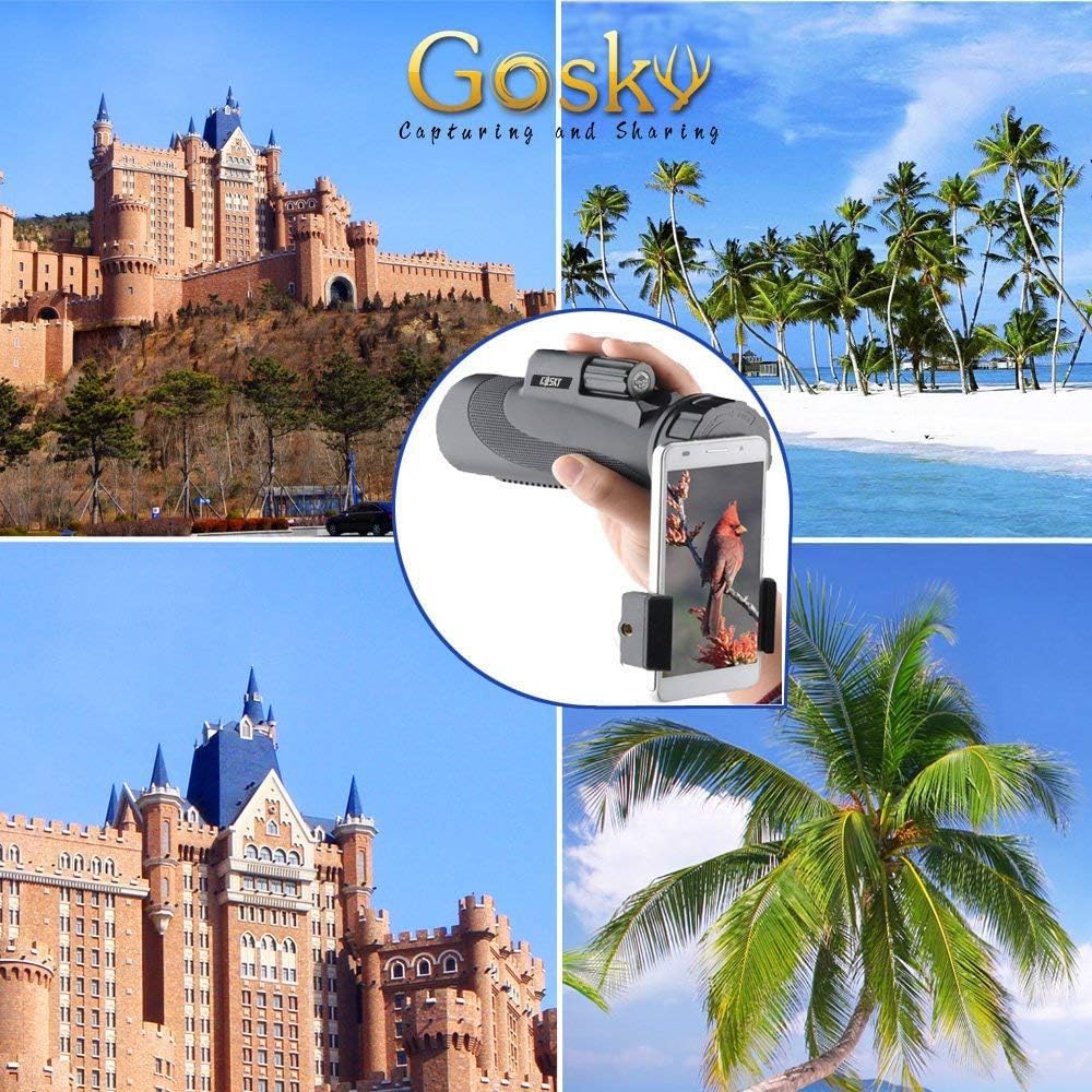 Gosky Titan 12X50 High Power Prism Monocular and Quick Smartphone Holder - Waterproof Fog- Proof Shockproof Scope -BAK4 Prism FMC for Bird Watching Hunting Camping Travelling Wildlife Secenery : Camera & Photo