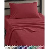 Natural 100% Cotton Sateen Twin XL Size Bed Sheet Set, 3 Pc Set, Brick Red | Backed by Good Housekeeping Seal, Light &amp; Breathable For Hot Sleepers, All-Around Elastic, Durable, Easy Care