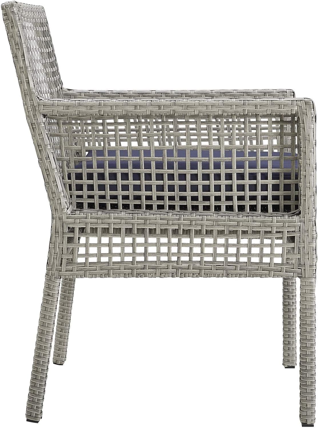 Modway Aura Wicker Rattan Outdoor Patio Dining Arm Chair with Cushion in Gray Navy : Garden & Outdoor