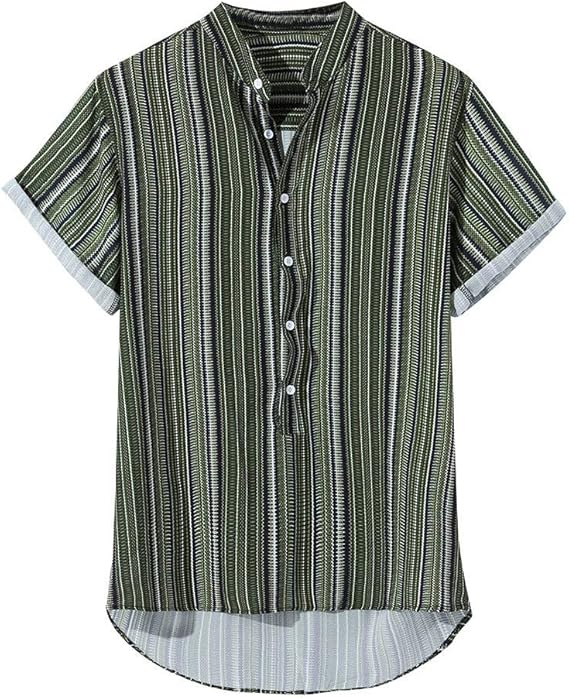 Eldori 人気 ストライプ トップ アロハシャツ メンズ 半袖 花柄 民族風 メンズ ｔシャツ ワイシャツ カジュアルシャツ 涼しい お洒落 総柄 ブラック ホワイト メンズファッション シャツ 通販 Amazon