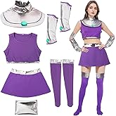 Xinxiaomeng 6Pcs Starfire Costume Womens Purple Princess Starfire Dress Uniform Halloween Costume Cosplay Accessories