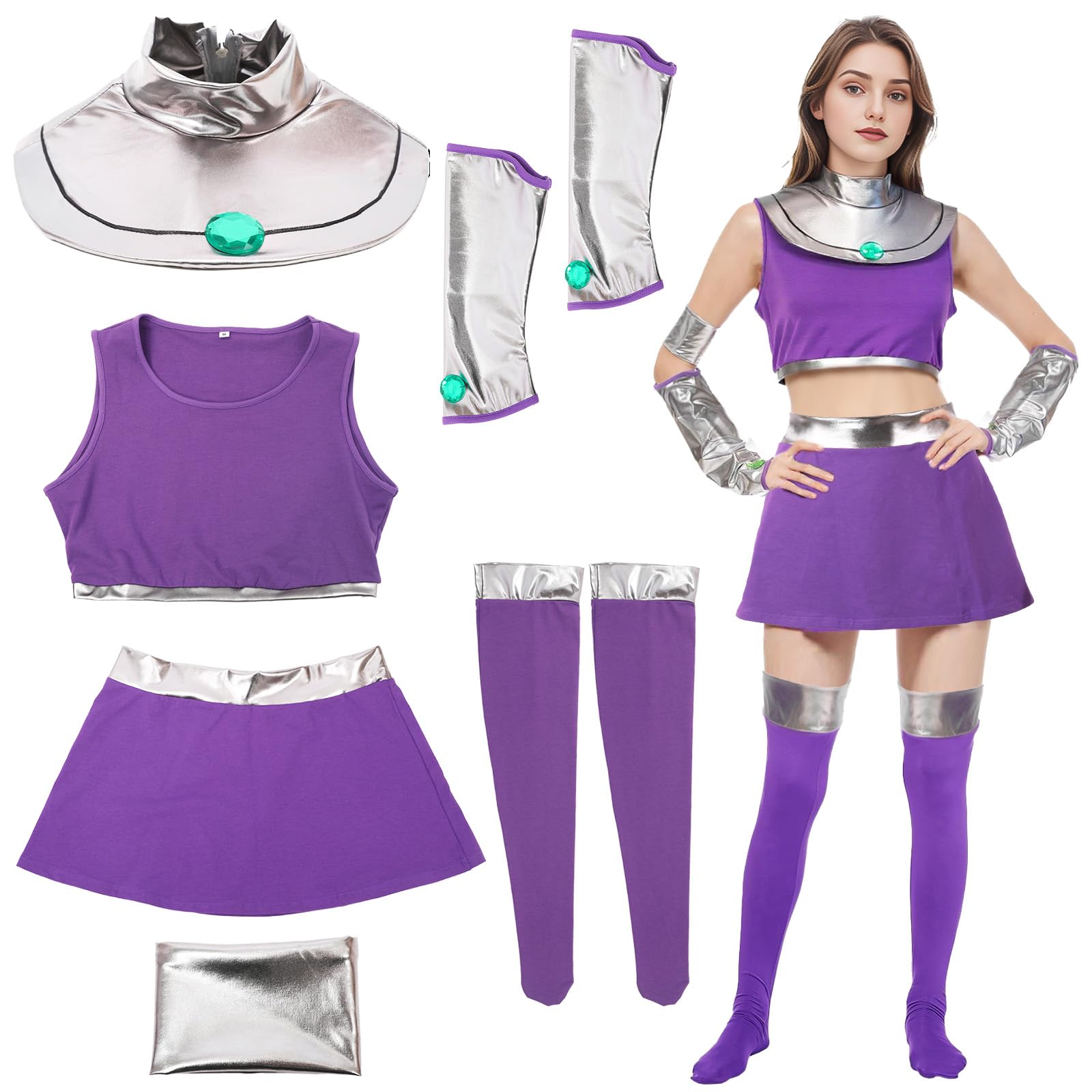 Photo 1 of Xinxiaomeng 6Pcs Starfire Costume Womens Purple Princess Starfire Dress Uniform Halloween Costume Cosplay Accessories