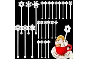 Potchen 120 Pcs Winter Drink Stirrers Snowflake Stir Stick Coffee Swizzle Sticks Cocktail Drink Swizzle Sticks Beverage Plastic Stirrer Hot Cocoa Chocolate Bar Supplies for Home Party Decoration