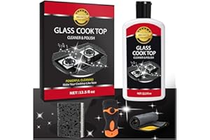 Meuvcol Glass Stove Top Cleaner Kit, 12 Oz Glass Cooktop Cleaner Non-Abrasive, Stove Oven Cleaner & Polish For Ceramic, Electric, Induction, Flat Top Stovetop, Gas - With Scrubbing Pad, Scraper, Cloth