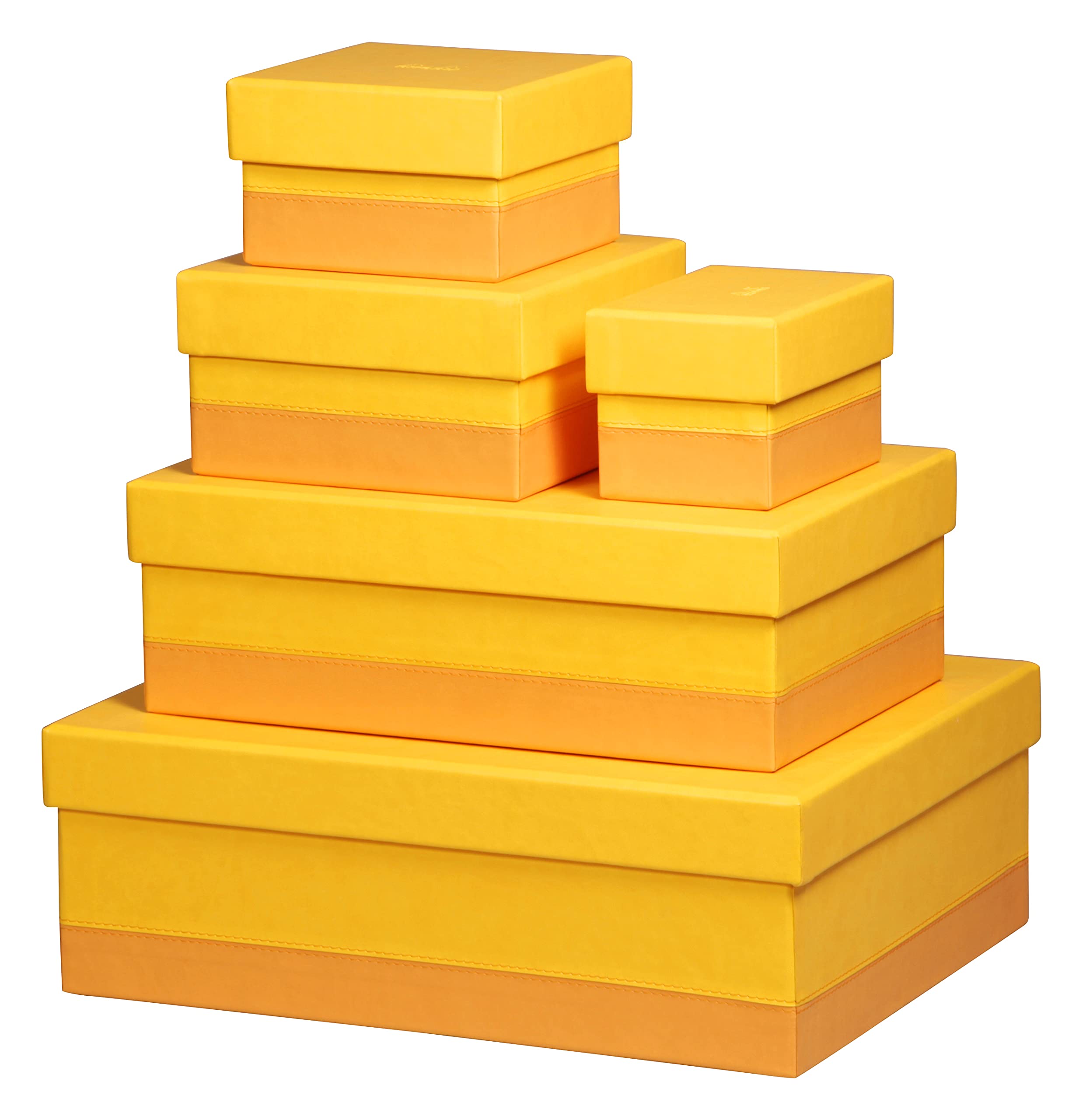 RHODIA 318986C - Set of 5 Daffodil Nesting Boxes - Orange Saddle Stitching - Faux Leather Exterior - Rhodiarama Home Office Collection - Office Organization & Designer Storage