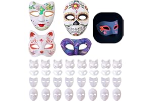 YVDNHP 32 Pack White Paper Mache Mask Blank Craft Masks to Decorate Full Face DIY Masquerade Masks Cat Mask for Craft Mardi Gras Halloween Art Cosplay Party