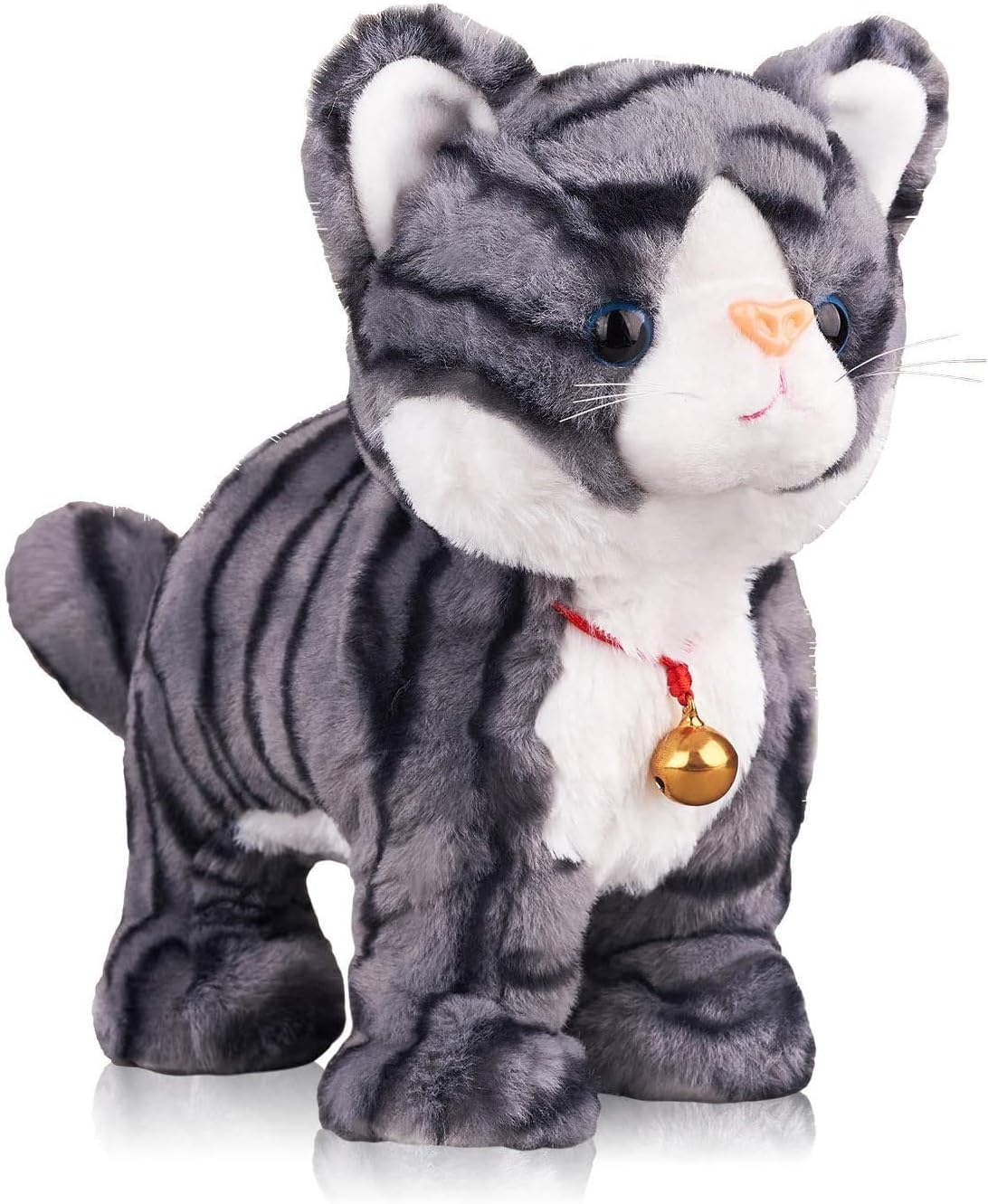 Marsjoy Grey Robot Cat Plush Cat Plush Cat Interactive Meow Kitten Touch Control Electronic Pet Robotic Cat Toy Animated Toy for Girl Child L: 12
