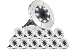 INOVA LIGHTING Solar Ground Lights, 12 Packs Waterproof Solar Garden Lights, In-Ground Outdoor Landscape Lighting for Patio,Lawn,Yard,Pathway,Patio,Walkway (Cold Light, 12 Pack)