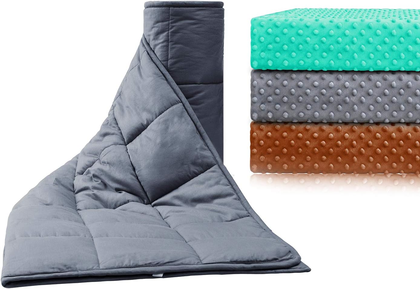 Anjee 7 lbs Weighted Blankets for Kids Help Deep Sleep, Heavy Blanket with Removable Minky Dot Cover & Premium Glass Beads, Cotton/Minky, Grey, 41 x 60 Inch