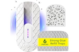 BugMD No Buzz Zone - Flying Insect Trap Catcher Indoor Fly Safer Home Fruit Traps for Gnat Moth Mosquito Bug Light Plug in Killer Refillable Uv Zapper Flea Inside and Indoors 1 Device + 6 Refill