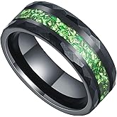 IRROYA Hammered 8mm Black Gold Plated Tungsten Mens Wedding Bands Ring with Amethyst/Moss Agate/Emerald/Citrine/Aquamarine Option, Gothic Birthstone Tungsten Carbide Unique Daily Wear Promise Rings for Him Size 7-14