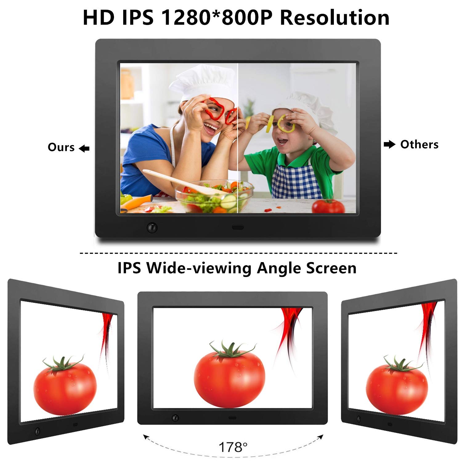 Digital Picture Frame 10.1 in, Digital Photo Frame Video Player with Motion Sensor Smart Electronics Picture Frame High Resolution 1024x768 IPS LCD/1080P 720P /Stereo/MP3/Calendar/Time/Remote Control