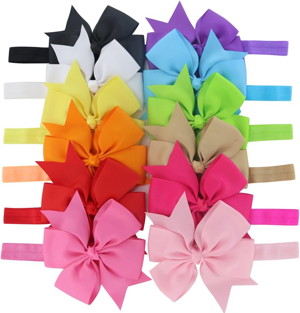12pcs Baby Girls Headbands with Bows for Teens Newborn Elastic Boutique Hair Bows and Head Bands Infants Hair Accessories