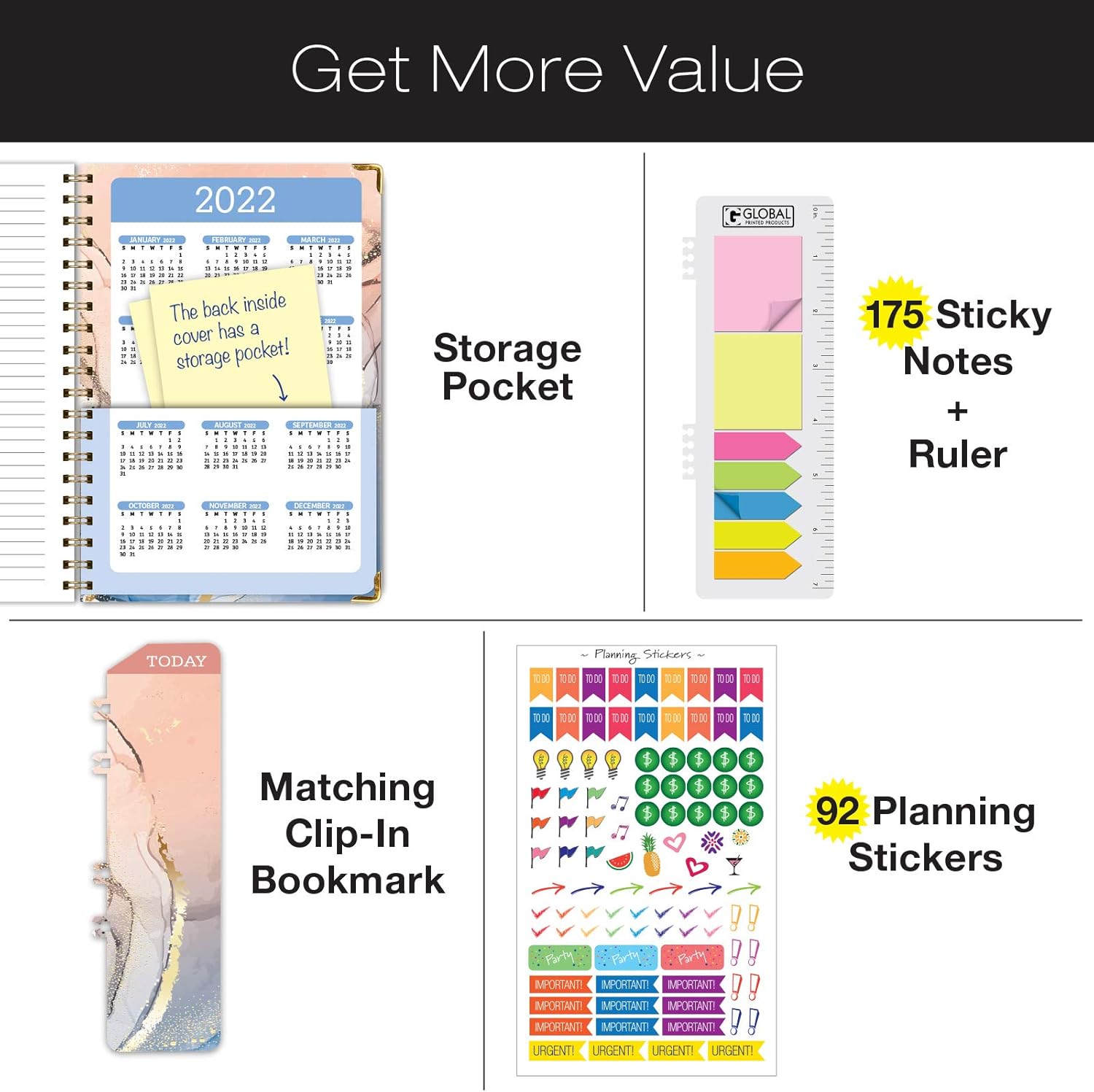 HARDCOVER Academic Year 2021-2022 Planner: (June 2021 Through July 2022) 5.5"x8" Daily Weekly Monthly Planner Yearly Agenda. Bookmark, Pocket Folder and Sticky Note Set (Colorful Marble) : Office Products
