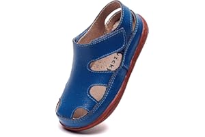 DADAWEN Boy's Girl's Leather Soft Closed Toe Outdoor Beach Summer Sport Sandals Water Shoes (Toddler/Little Kid/Big Kid)