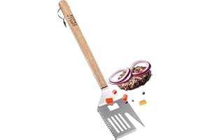 Grill Trade 5-in-1 Grill Spatula with Knife, Fork, Tenderizer, Bottle Opener, and Turner BBQ Tool - Multifunction with Wooden Handle-Ergonomic Cooking Tool for Outdoor Grilling, Flipping, Cutting-19''