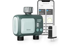 Diivoo WiFi Sprinkler Timer 2 Zone, Smart Water Hose Timer Compatible with Alexa and Google, Remote Control Irrigation Timer, Automatic Manual Watering, Rain Delay, for Garden, Yards and Lawns