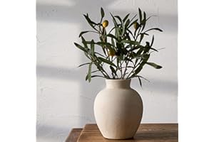 SIDUCAL Ceramic Decorative Flower Vase | 6 Inch Pottery Rustic Farmhouse Boho Vase for Home Decor, Table, Living Room, Bathroom, Shelf, Mantel Decoration, Wedding, White