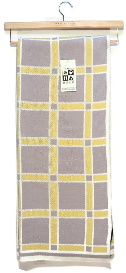 Max Studio Decorative Throw Blanket 50 X 60 Pastel Yellow Grey