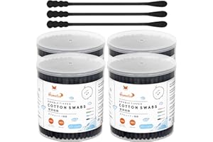 HOMEFOX Black Cotton Swabs Spiral - 800 Count Organic Cotton Buds Double Side Tightly Wrapped Charcoal Cotton Tips Paper Stick Soft Gentle Lint-Free Cruelty-Free Goth Bathroom, Round & Spiral (Black)