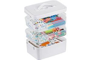Gifhomfix 3-Layer Plastic Craft Organizers and Storage Box with Removable Trays, Storage Containers with lids and Handle, Art Supply Storage Organizer for Organizing Bead, Sewing, Tool