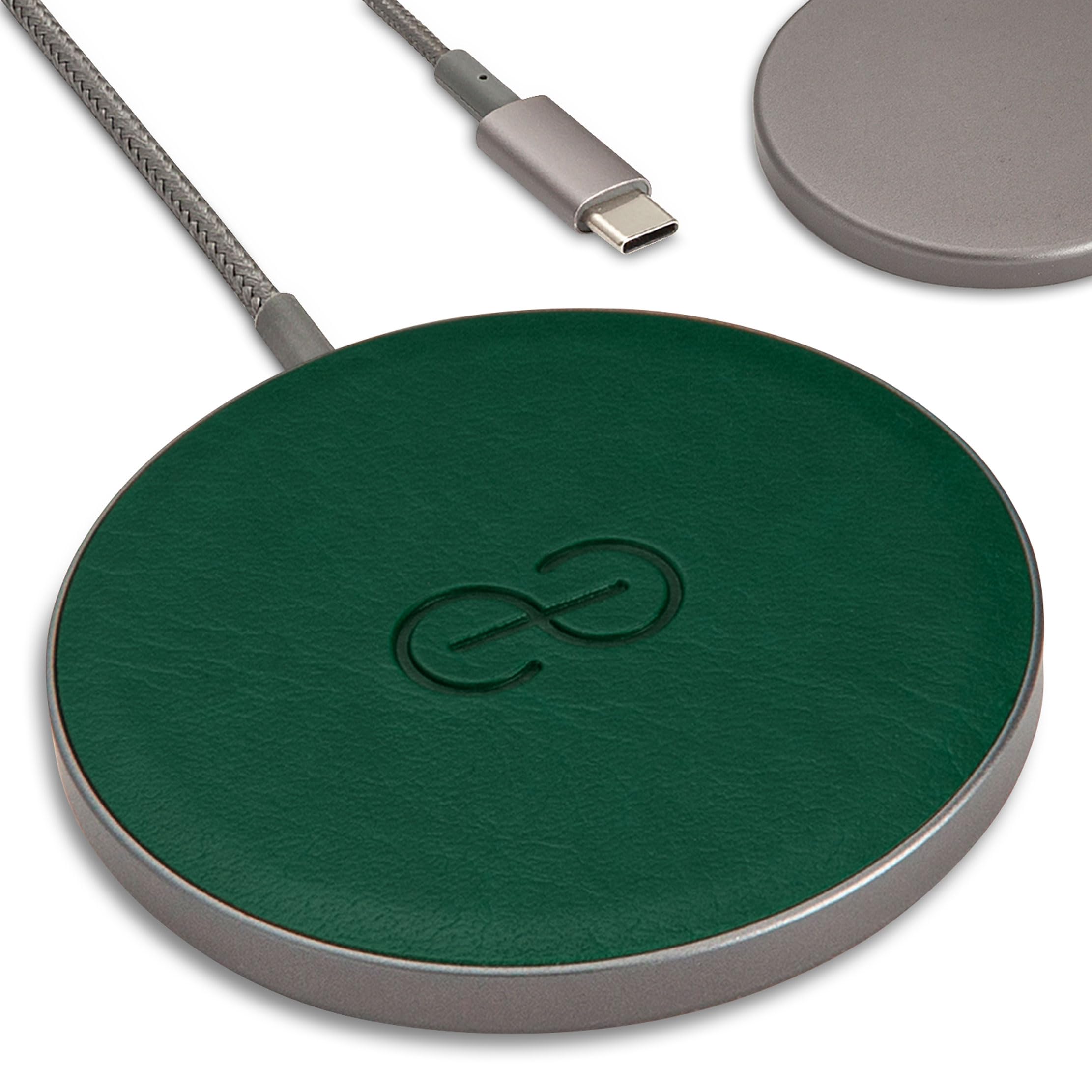 Dreem Empower Magnetic Wireless Charger Pad – Compatible with MagSafe for iPhone 17/16/15/14/13/12 & Qi-Certified Devices – Premium Vegan Leather [Green]
