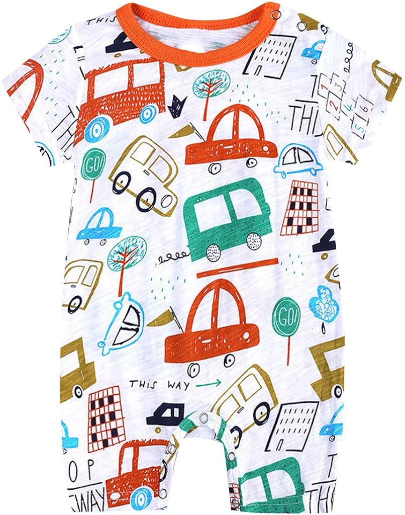 CCSDR Newborn Baby Boy Short Sleeve Crew Neck Cartoon Animal Letter Print Animal Romper Jumpsuits Footless 0-2 Year