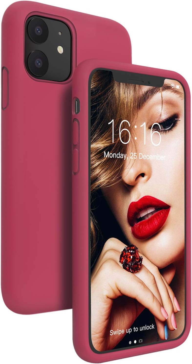 JASBON iPhone 11 Case, [7FT Drop Protection] [Soft Anti-Scratch Microfiber Lining] Liquid Silicone Gel Rubber Phone Case, Full Body Drop Protection Cover Case, 6.1 inch, Rose Red