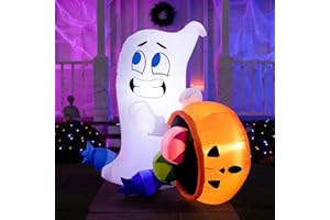 Joiedomi 5 FT Tall Halloween Inflatable Outdoor Decorations, Halloween Ghost Blow Up Halloween Decorations, Inflatable Ghost with Candy Pumpkin Cauldron for Halloween Decor, Halloween Yard Decoration