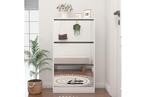 ZEnvya Slim White Wooden Shoe Cabinet with Mirror - 3-Tier Rotating Drawers for Home & Apartment