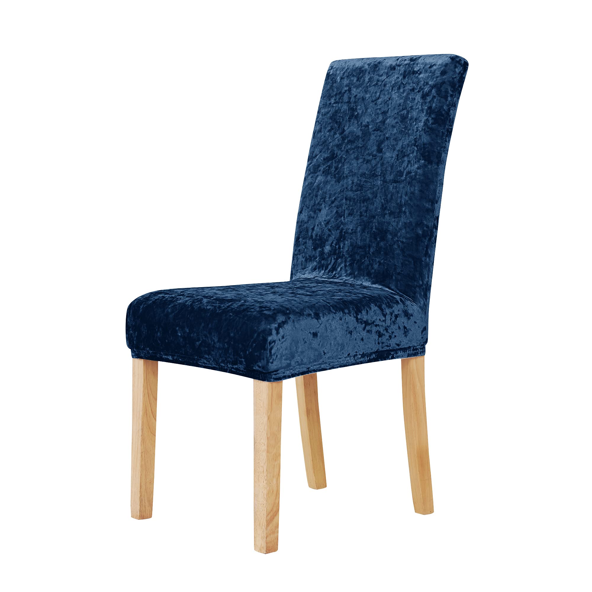 Deconovo Chair Covers for Dining Chair, Decorative Velvet Chair Covers, Stretch Slipcovers Elastic Furniture Covers, Dark Blue, Set of 2