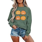 CM C&M WODRO Halloween Women Pumpkin Sweatshirt Funny Pumpkin Face Graphic Pullover Crewneck Long Sleeve Fall Shirts Top
