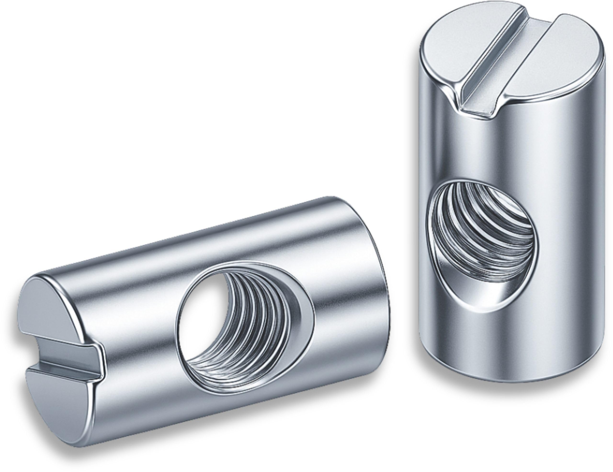 HEXATON Symmetric Cross Dowel Barrel Nuts M6 x 10 x 30 mm - 100 Pieces - White Zinc-Plated Steel