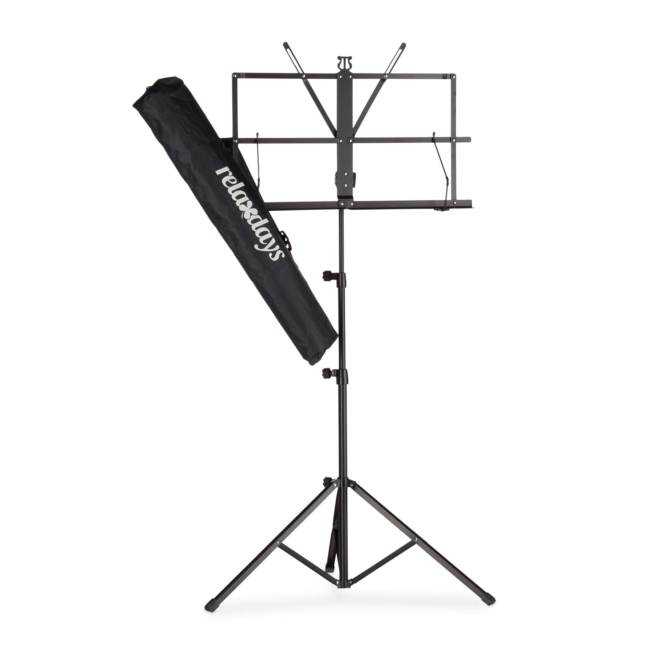 Relaxdays Orchestra Music Stand, Sheet Music Rest & Holder, Light & Foldable Desk, 60-130 cm, Black