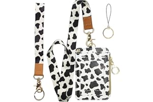 bolimoss Cow Print Badge Holder,Leather Id Badge Holders with Breakaway Lanyards,Wallet Lanyards for Id Badges for Women Men Woker Office Nurse School Teacher Student