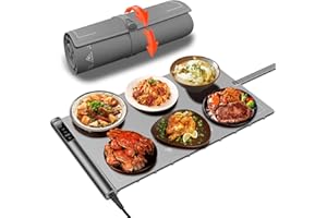 HABIUBIU Warming Mat for Food,Silicone Electric Warming Tray for Buffets Party and Home,10s Fast Full Surface Food Heating pad,Portable Design for Daily Use,8 Temperture Settings & 1-6h Timer (Dark Grey)